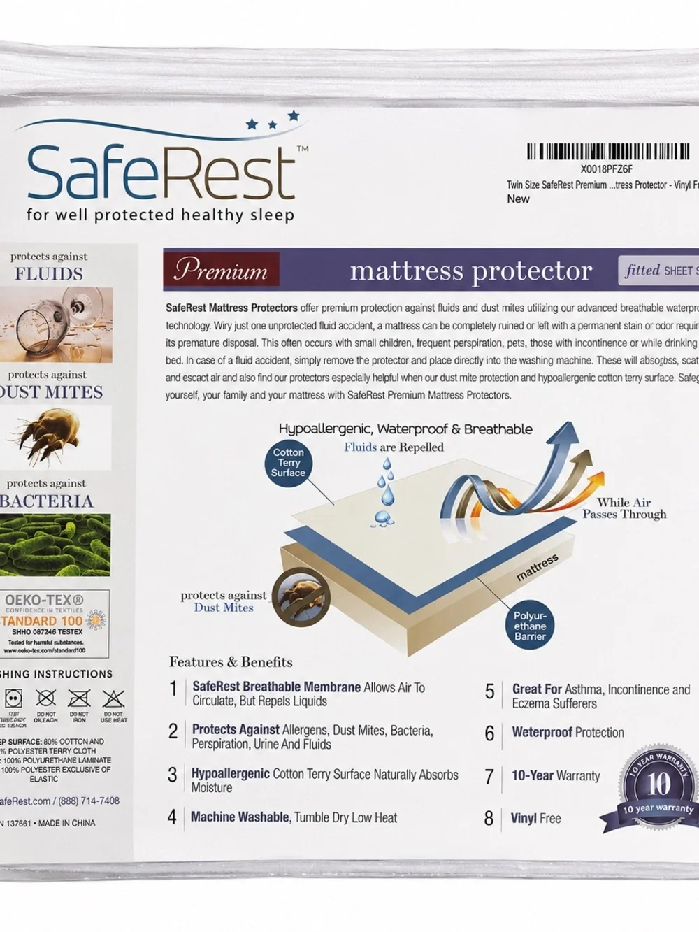 NWT SafeRest Premium Mattress Protector Twin Waterproof